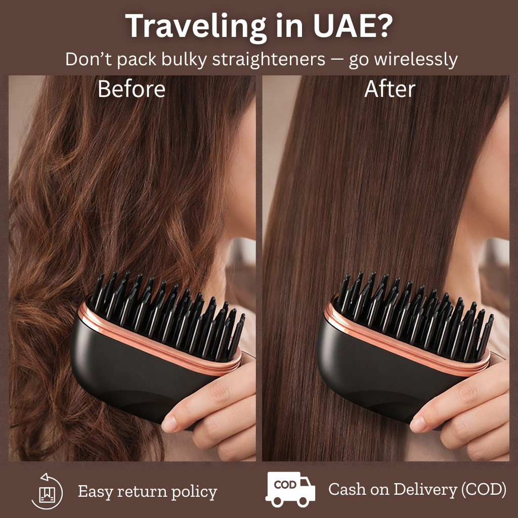 Mini Wireless Hair Straightening Brush with 3 Temperature levels (160°C, 180°C, 200°C)