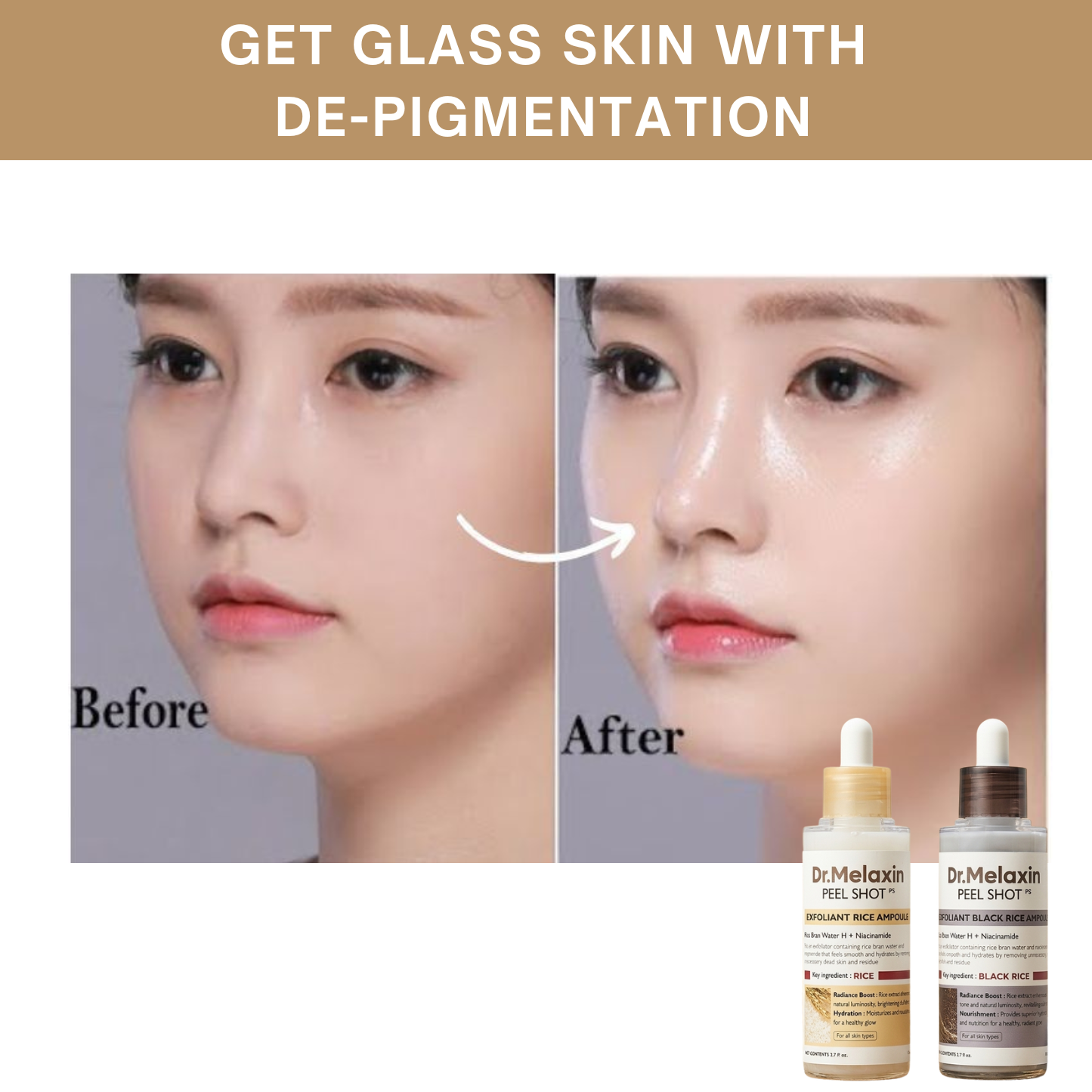 Dr. Melaxin Peel Shot White & Black Rice Exfoliant Ampoule 80ml (pack of 2)