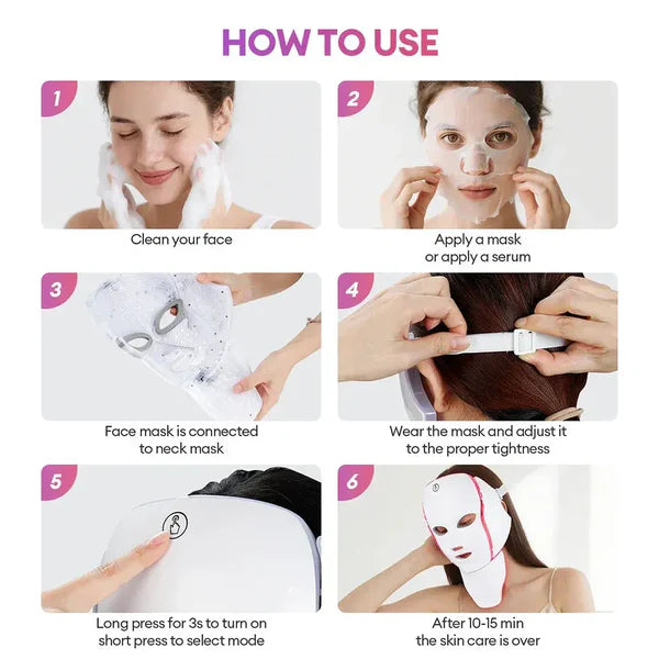 LED Face Mask Light Therapy – 7 Color Photon Skin Rejuvenation Mask for Face & Neck with Remote Control&nbsp;
